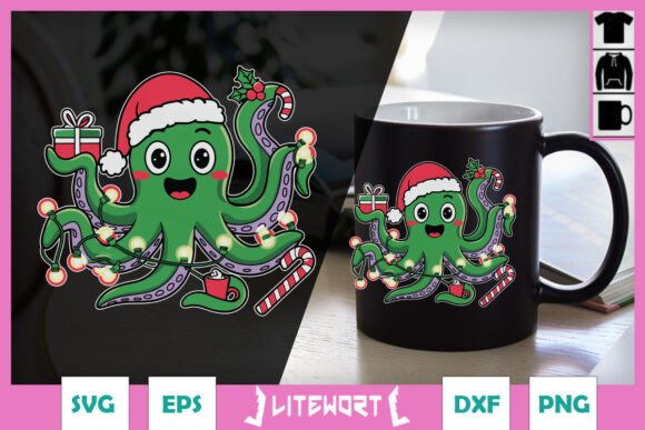 Cute Christmas Octopus Funny SVG Graphics for Crafts