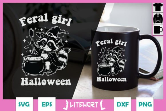 Feral Girl Halloween Raccoon Funny SVG Graphics for Crafts