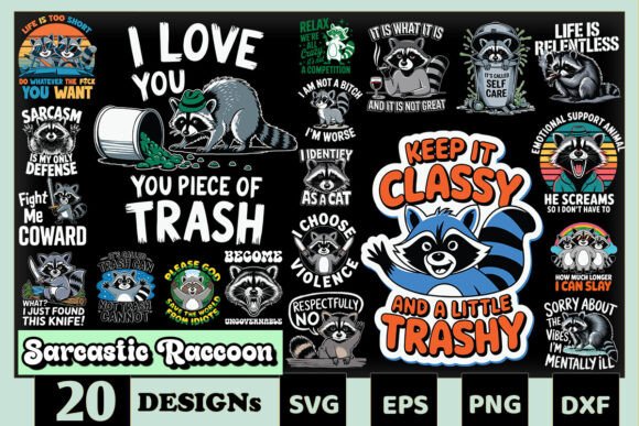 Sarcastic Raccoon SVG Bundle for Graphics and Crafts